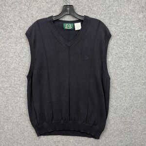 Disney Golf Collection Mens L Navy Blue Cotton V-Neck Sweater Vest Windowpane